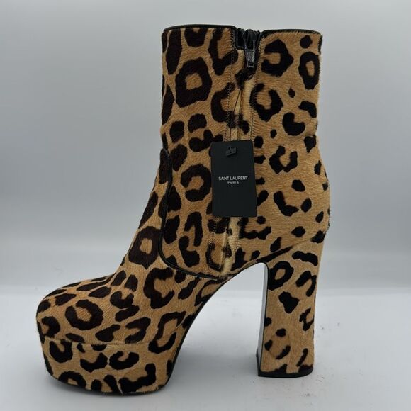 NIB Saint Laurent Pony Hair Manto Natural Platform Ankle Boot Retro Size 37/US 7 - Picture 12 of 13
